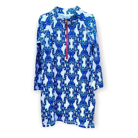 Tracy Negoshian Blue White Print Tunic Sweatshirt Size XS - Picture 1 of 7